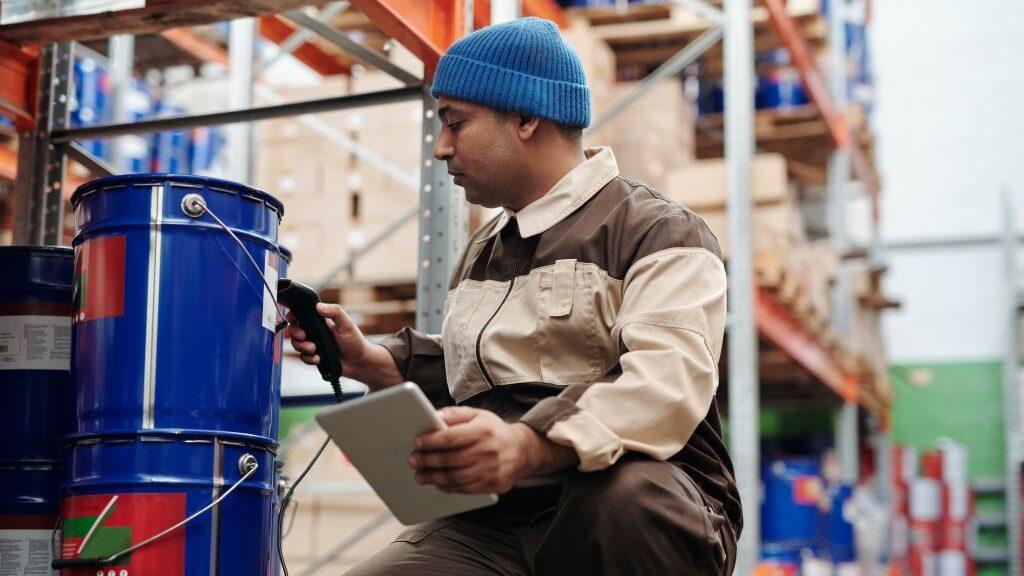 man working in industrial warehouse